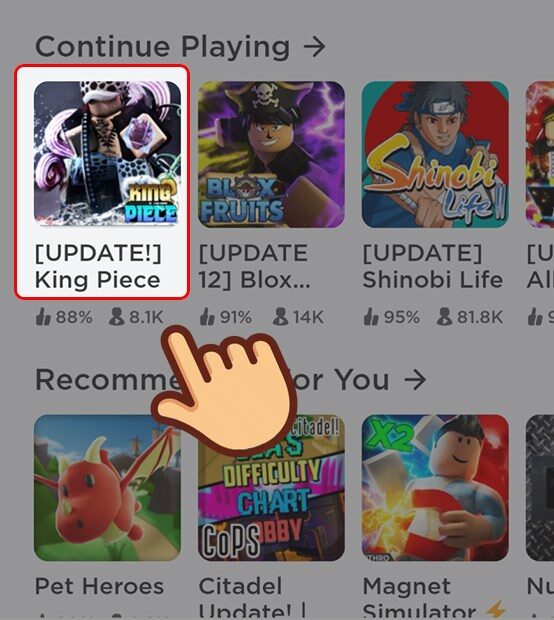 Truy cập vào Roblox và chọn game King Legacy