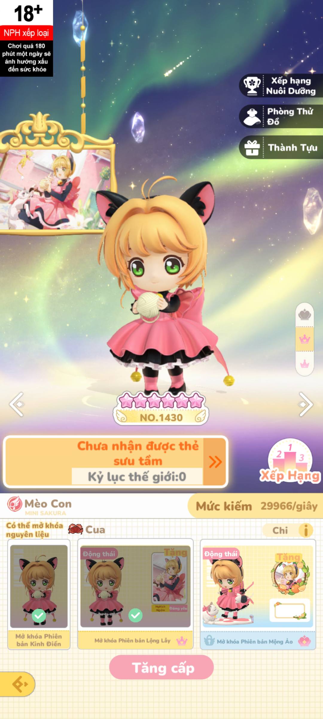 Hình ảnh giao diện nhân vật Mini Sakura (Blind Box) trong game Thủ Lĩnh Thẻ Bài: Chìa Khóa Ký Ức