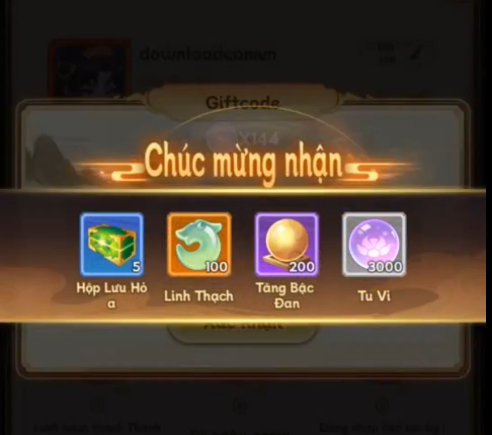 Màn hình sẽ hiển thị Chúc mừng nhận được những phần thưởng