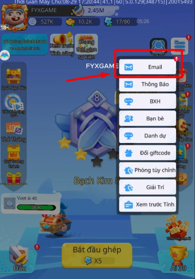 Chọn vào mục Email