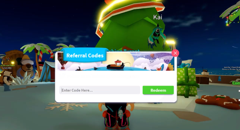 Nhập mã Giftcode Fishing Simulator vào ô trống và bấm Redeem (Nhập)