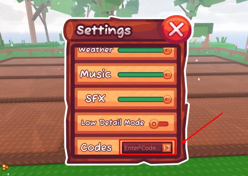 Nhập mã Giftcode Grow a Garden vào ô Type code here và nhẫn Claim