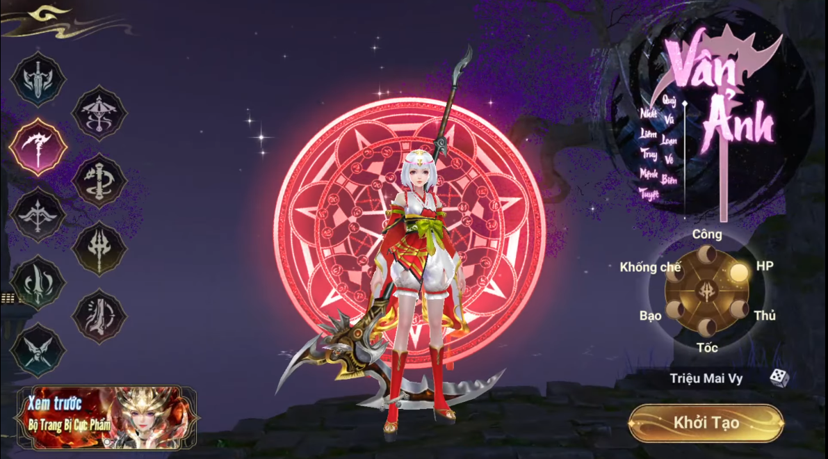 Giao diện Khởi tạo nhân vật (Chọn môn phái) trong game Thời Không Chi Mộng