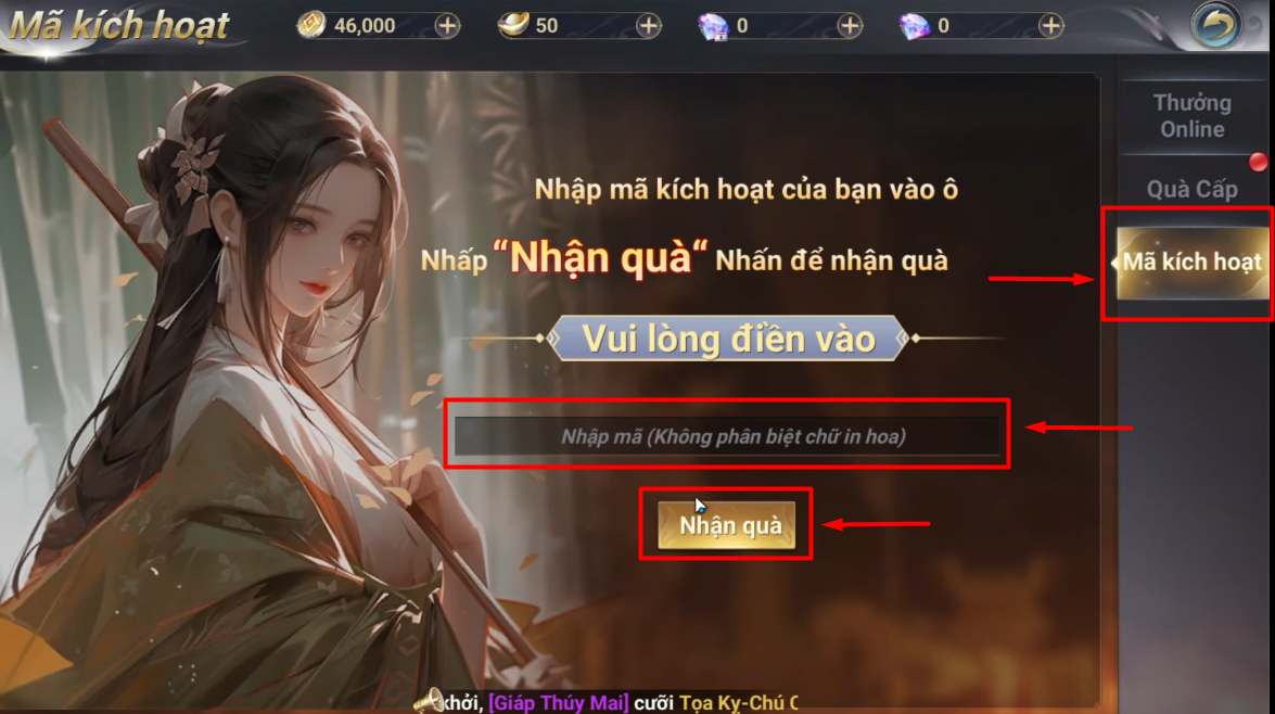 Nhập Code Thời Không Chi Mộng vào khung chứa nội dung code