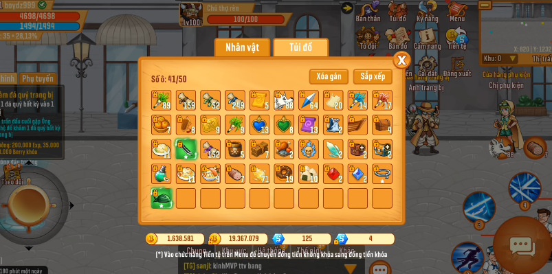 Hệ thống hành trang nhân vật game Đại Hải Trình King of Sea bản mobile