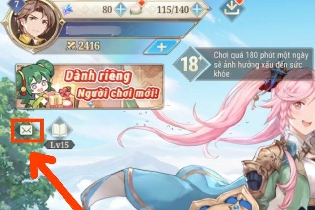 Chọn vào biểu tượng lá thư nằm ở dưới Avatar nhân vật