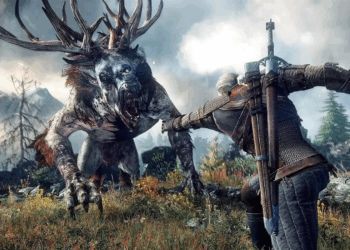 Hình ảnh Geralt chiến đấu với Leshen trong The Witcher 3