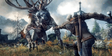 Hình ảnh Geralt chiến đấu với Leshen trong The Witcher 3