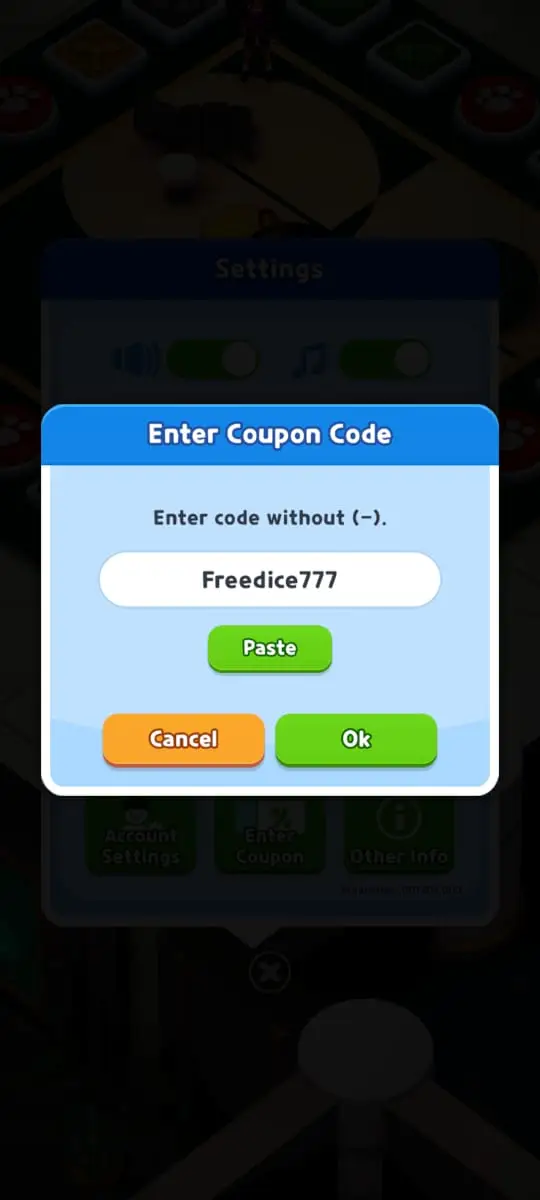 Chọn mục Enter Coupon để nhập code Billionaire Royale Club sau đó nhấn nút Ok