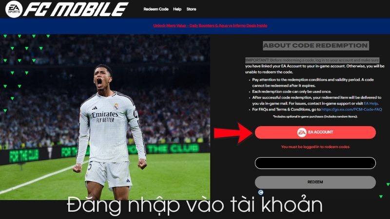 Đăng nhập vào tài khoản game, bấm chọn dòng chữ “EA ACCOUNT” để đăng nhập