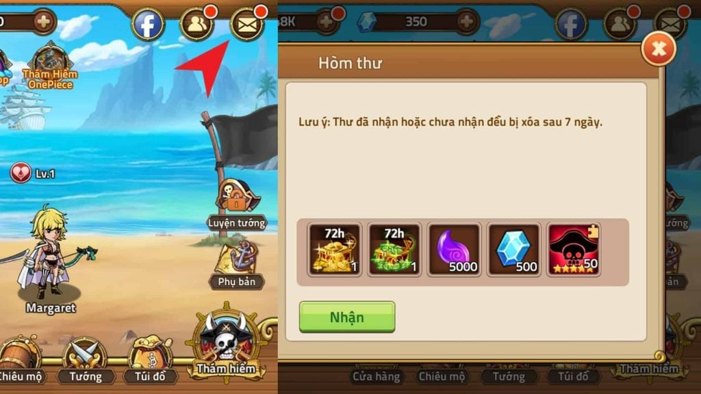 Hãy quay lại hòm thư thu thập các vật phẩm quà tặng