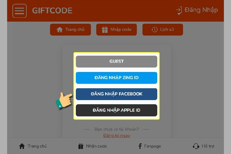 Truy cập vào trang nhập code chính thức của Gunny Mobi. Đăng nhập vào tài khoản game của bạn