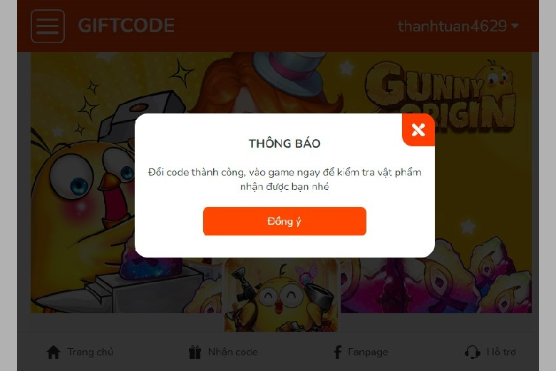 Giao diện màn hình hiện lên thông báo ngay khi bạn nhập mã code … thành công