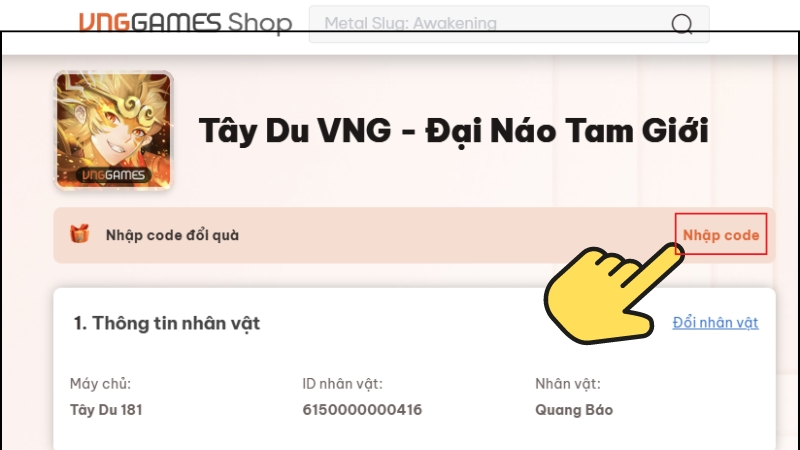Hãy chọn Nhập code xuất hiện trên cùng bên phải giao diện