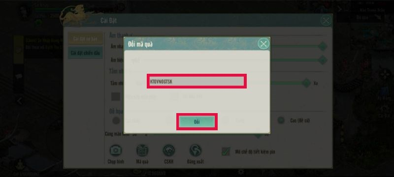 Nhập mã Giftcode Kiếm Thế Origin và bấm Đổi để xác nhận phần thưởng