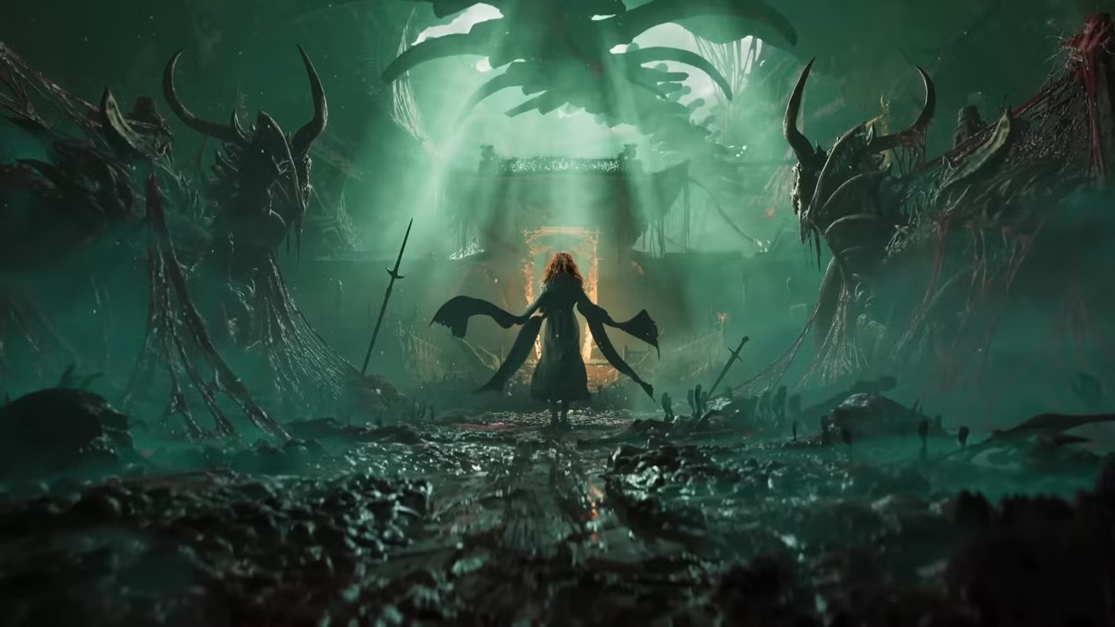 Nhân vật nữ trong tựa game Lords of the Fallen 2 đứng giữa chiến trường u ám