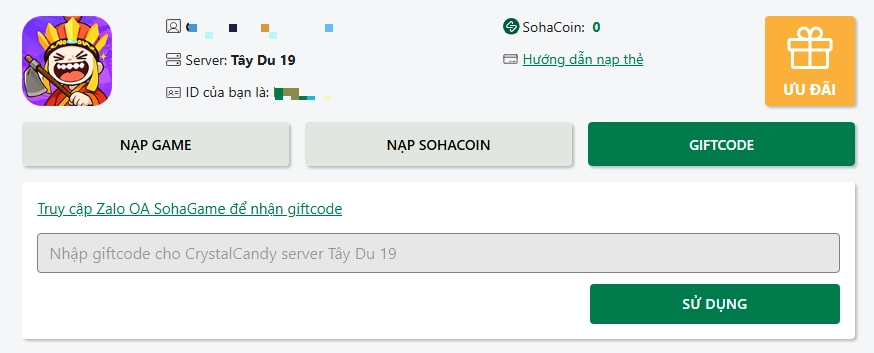 Tại mục Giftcode, nhập mã Giftcode Tây Du Tầm Bảo và bấm SỬ DỤNG