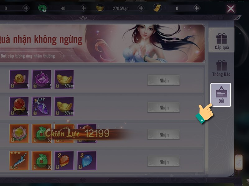 Hãy chọn vào mục Đổi trong danh sách bên phải
