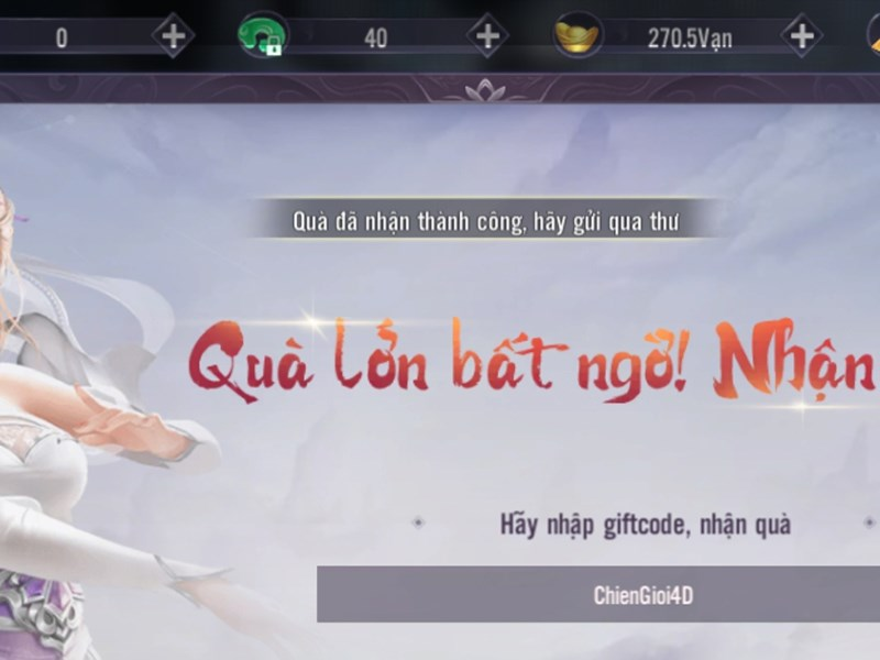 Màn hình sẽ xuất hiện thông báo nhận quà