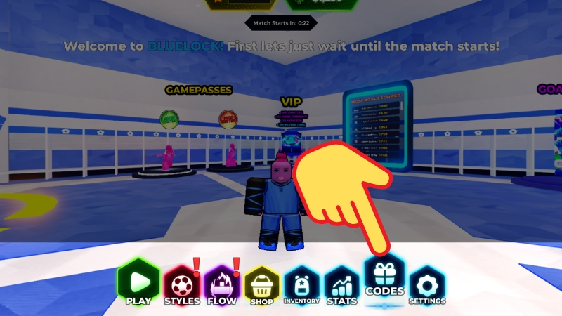 Đăng nhập vào game Blue Lock Rivals, chọn vào mục Codes