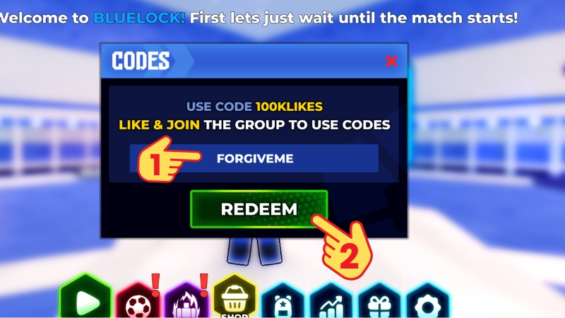 Nhập mã Giftcode Blue Lock Rivals và bấm REDEEM