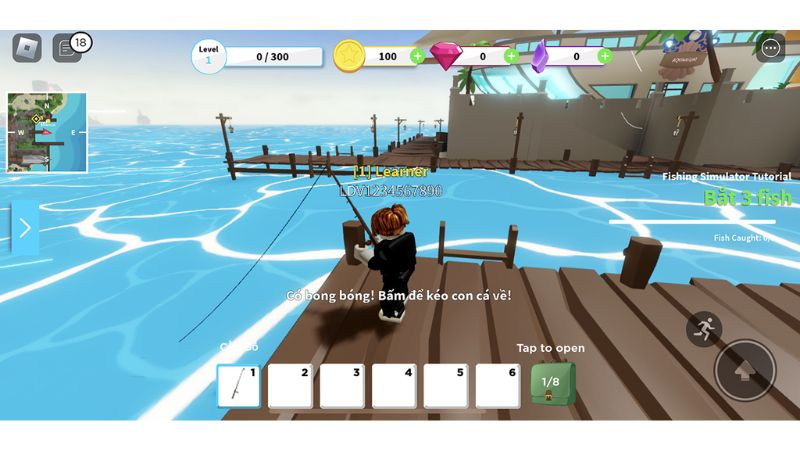 Giao diện khởi đầu của tân thủ trong game Fishing Simulator Roblox