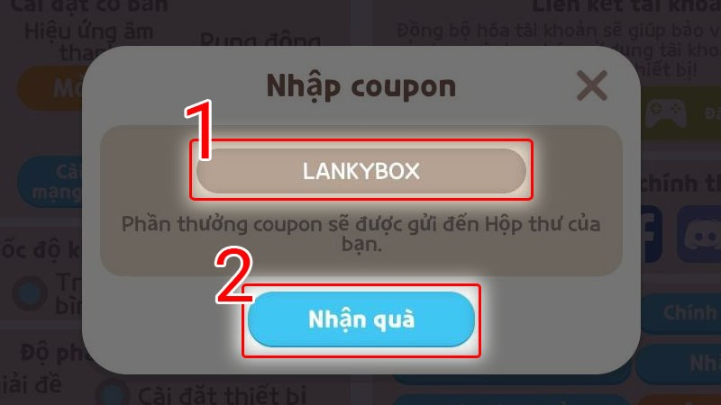 Nhấn nút Nhập Coupon, sau đó điền chính xác mã code Play Together VNG và bấm Xác nhận
