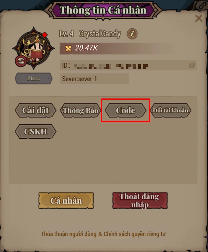 Hãy truy cập vào mục Code