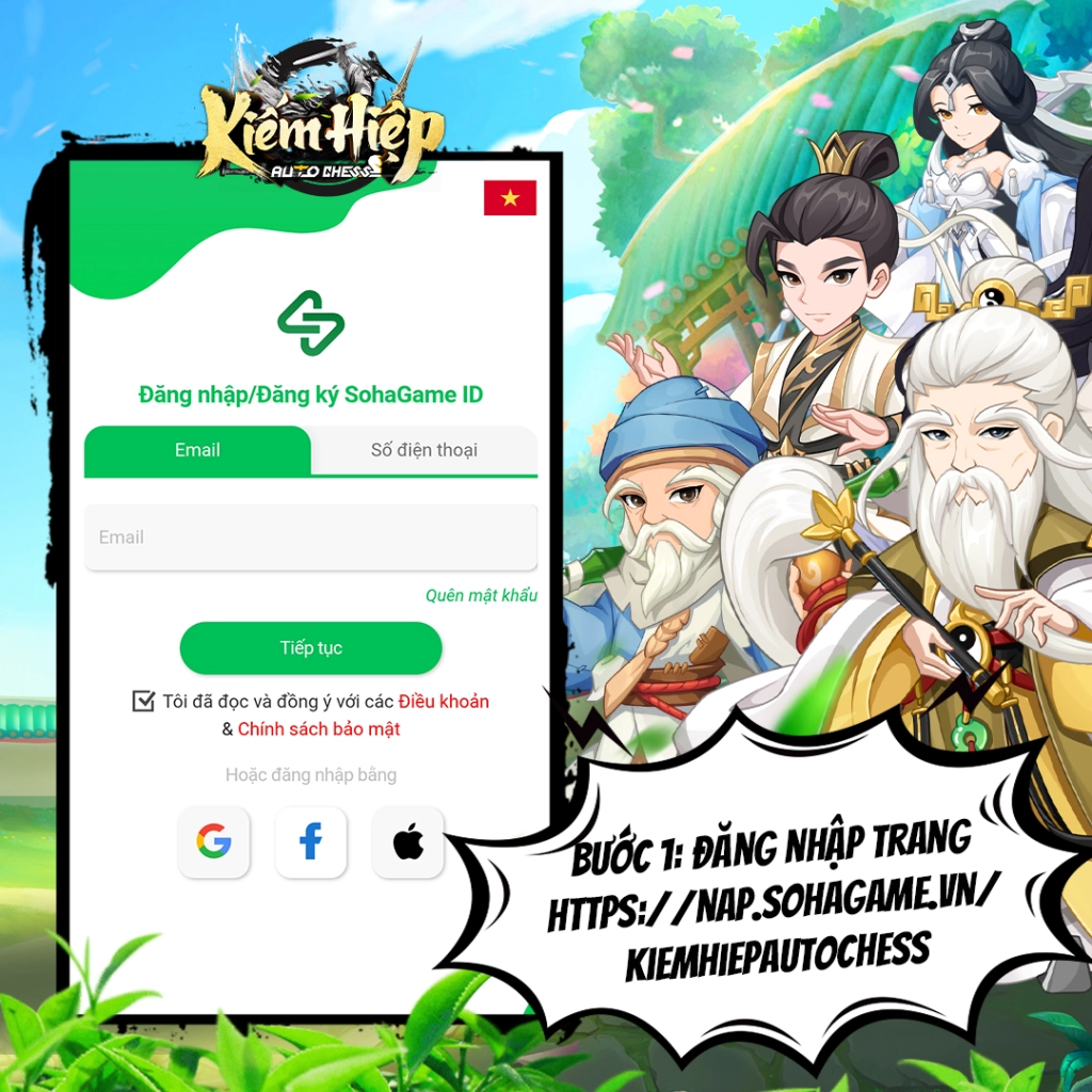 Truy cập vào trang Soha và đăng nhập tài khoản game Kiếm Hiệp Auto Chess