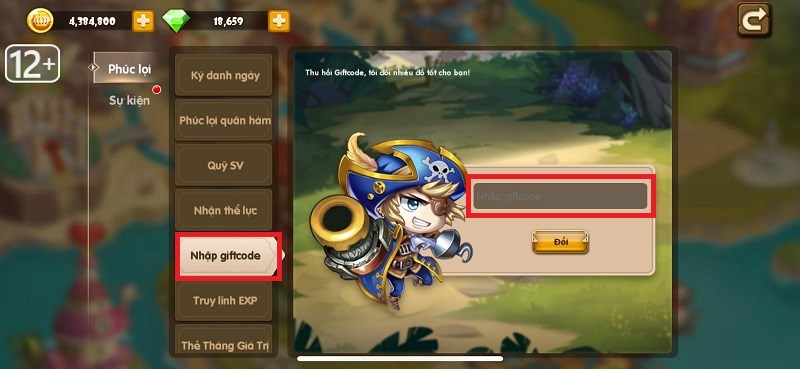 Nhập chính xác mã code Gun x Mobile vào ô trống và nhấn nút Đổi