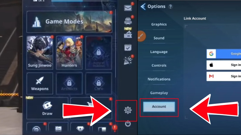 Chọn vào mục Options, sau đó chọn Account Settings ở góc trái màn hình
