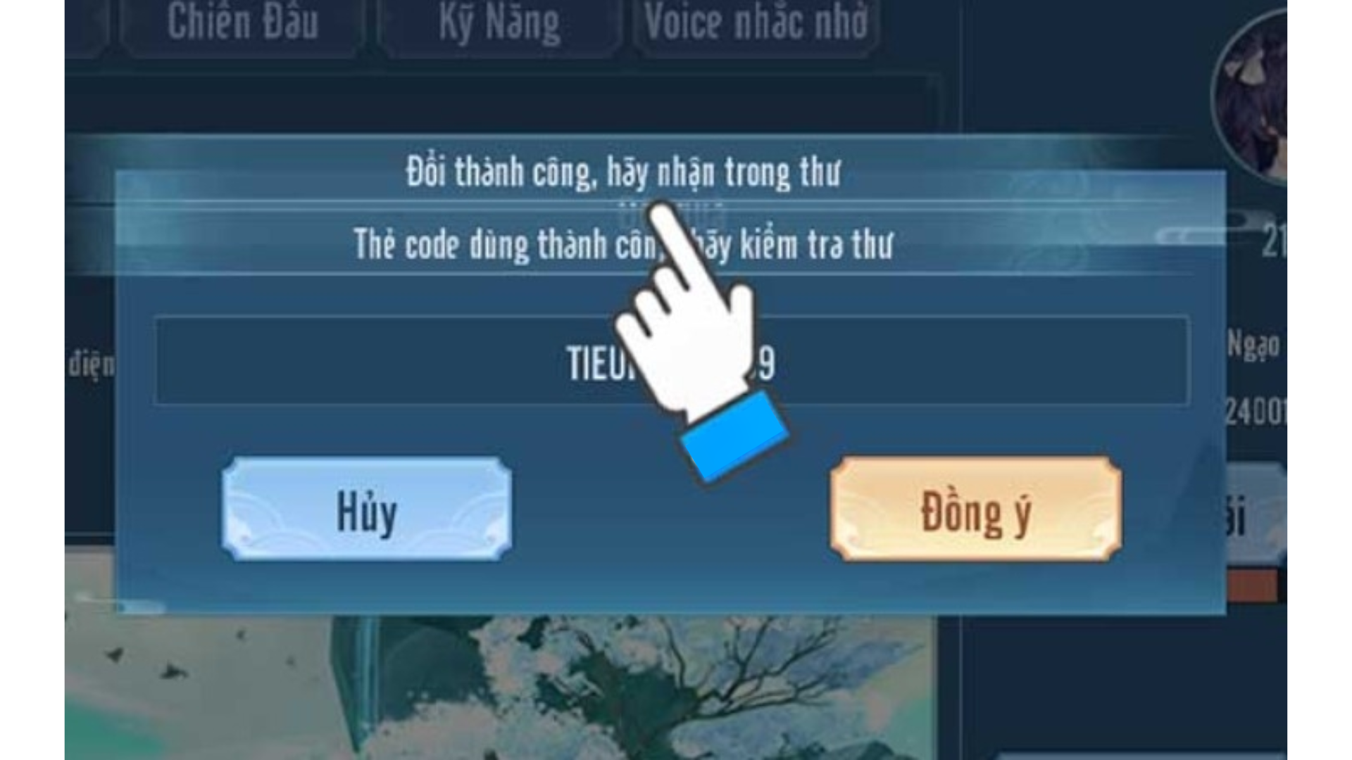 Nhập mã giftcode Tiếu Ngạo Gamota và bấm Đồng ý