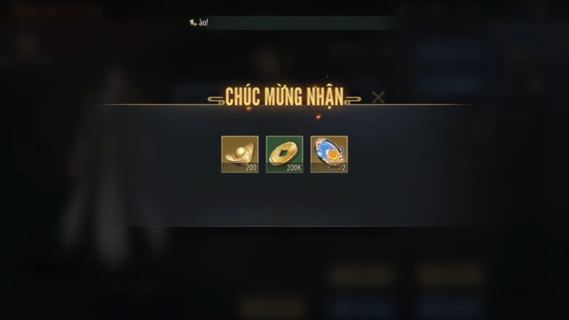 Màn hình sẽ hiển thị quà nhận được