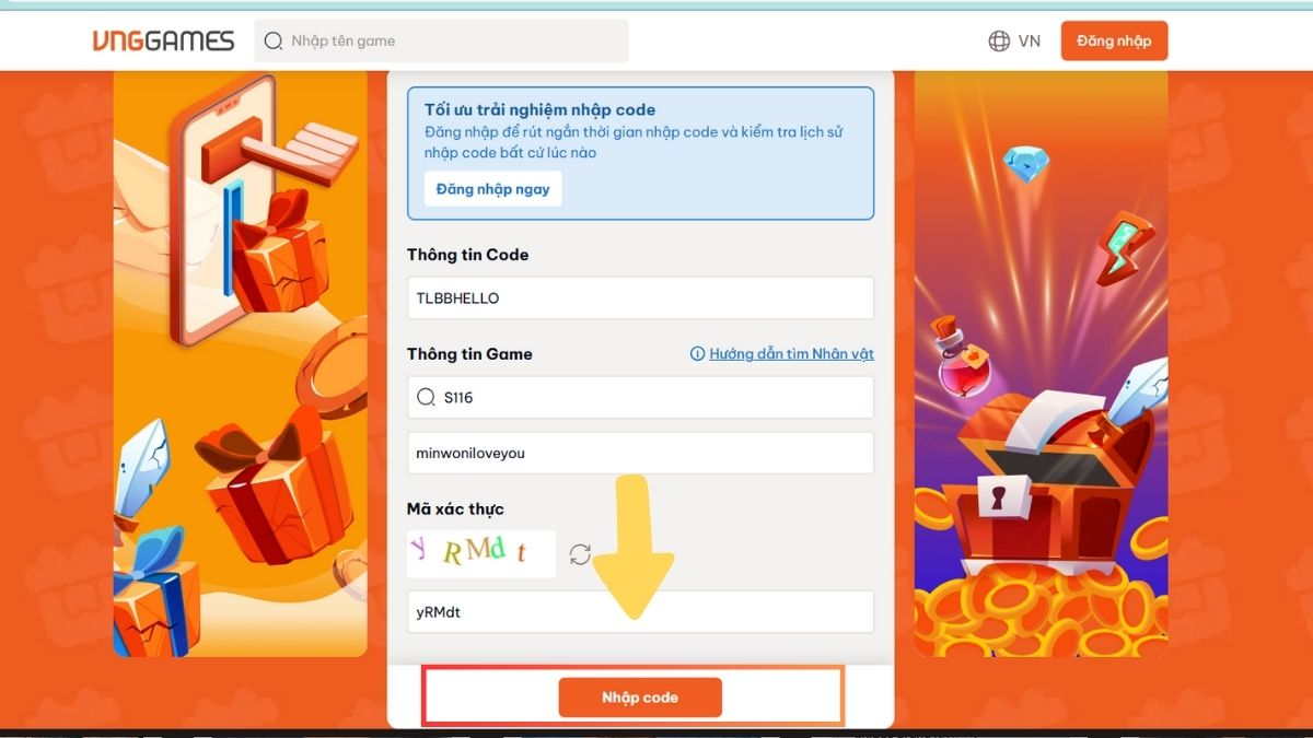 Hãy nhấn Nhập Code để hoàn thành quá trình nhập