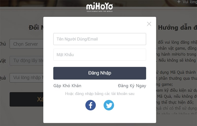 Đăng nhập vào tài khoản game Genshin Impact