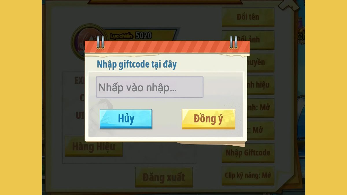 Nhập mã Giftcode Thế Giới Hải Tặc và bấm Đồng ý