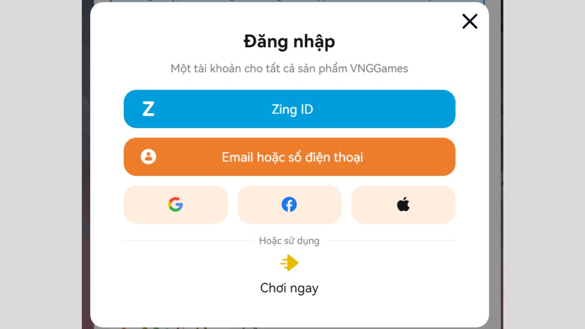 Đăng nhập vào tài khoản VNG mà bạn muốn nhận giftcode
