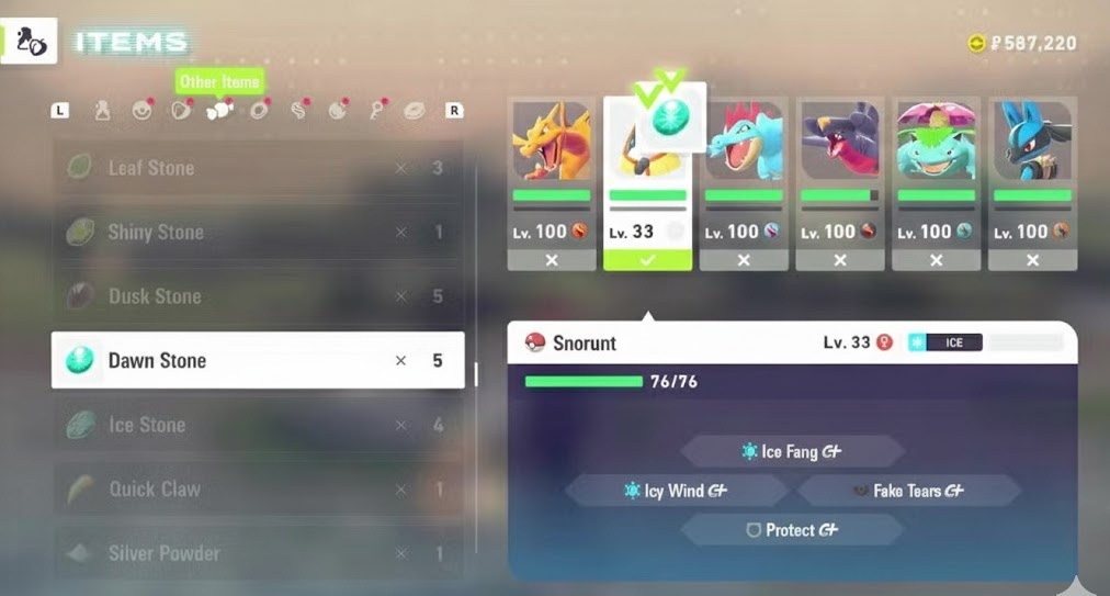 Người chơi cần tiến hóa Snorunt cái bằng cách dùng Dawn Stone