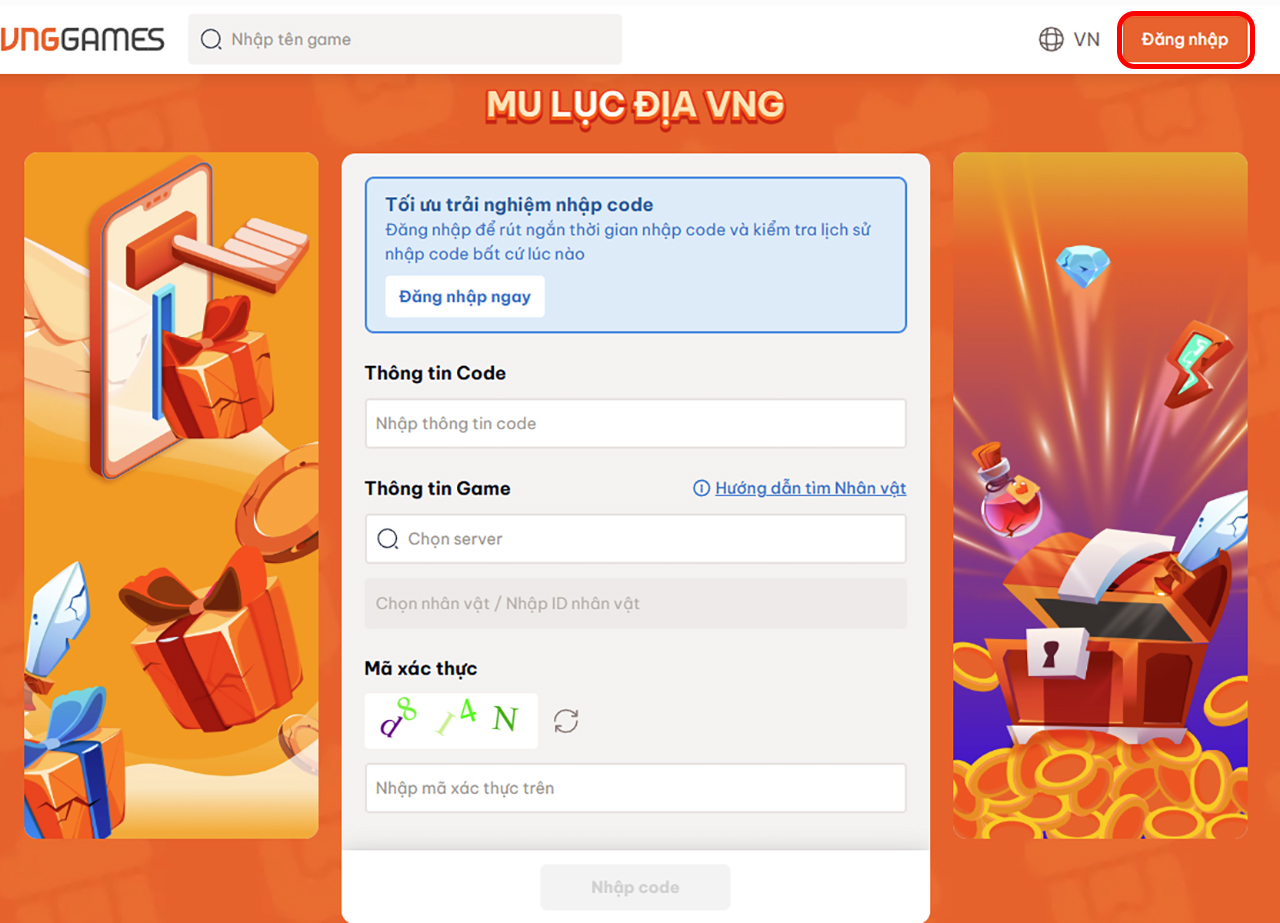 Truy cập vào link MU Lục Địa VNG và đăng nhập vào tài khoản game