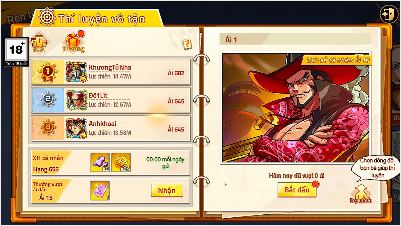 Hình ảnh trong mục Thí luyện vô tận của game Haki Huyền Thoại