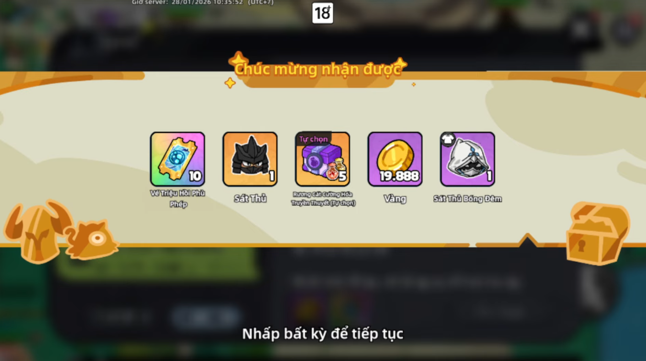 Màn hình sẽ hiển thị thông báo Chúc mừng nhận được