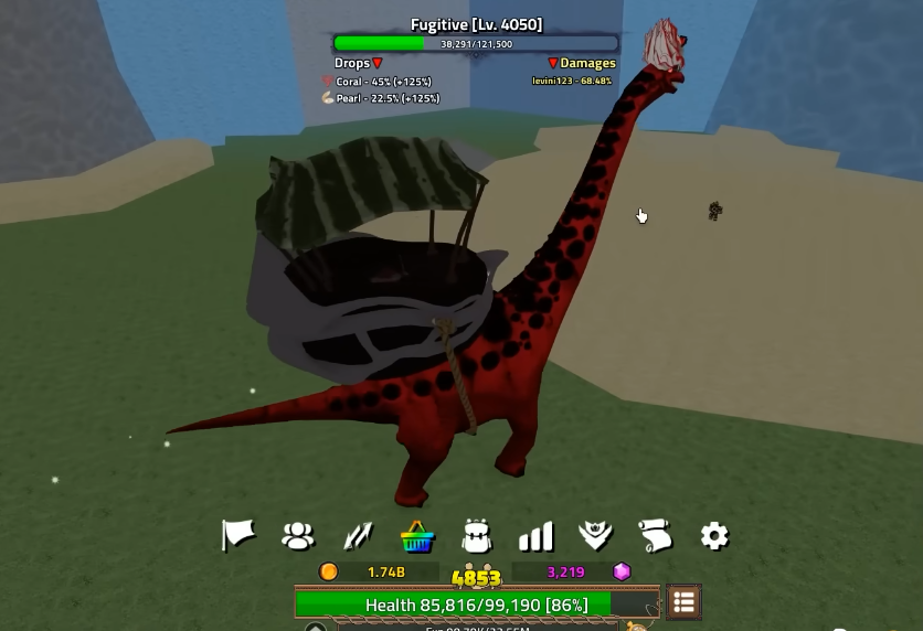 Trái Ác Quỷ Brachiosaurus trong King Legacy và trận chiến săn Boss Fugitive Lv. 4050