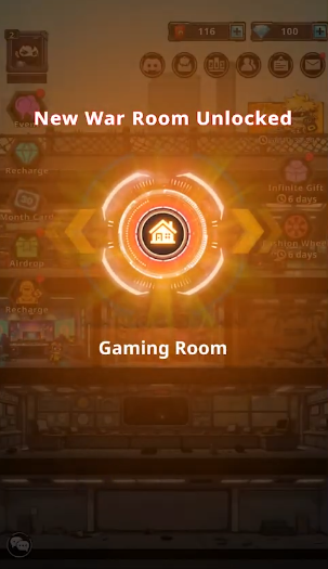 Giao diện mở khóa tính năng Gaming Room trong game BangBang Zombie Chiến Shelter