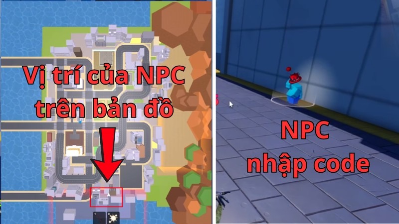 Đến phía dưới cùng của bản đồ. Hãy tương tác với NPC đội mũ đỏ bằng cách nhấn phím E