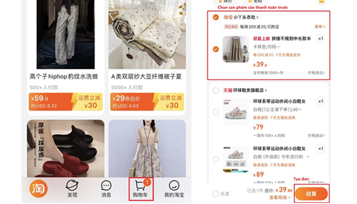 Bước 5: Tạo đơn hàng trên Taobao