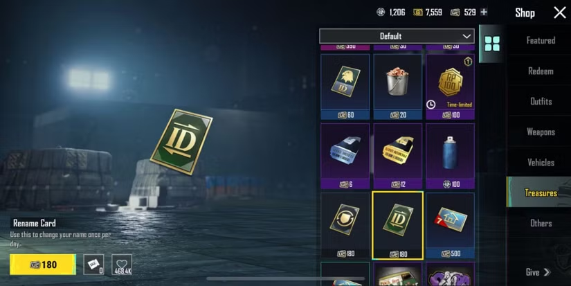 Rename Card ở trong mục “Treasures”