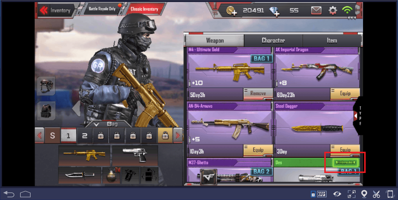 Game thủ có thể nâng cấp vũ khí khi có đi kèm ký hiệu “redeemable”