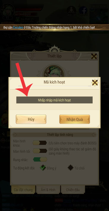 Hãy nhập giftcode Dragon Hunter, sau đó nhấn Nhận Quà để hoàn tất quá trình.