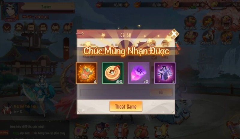 Màn hình xuất hiện ngay những phần quà giá trị trong game