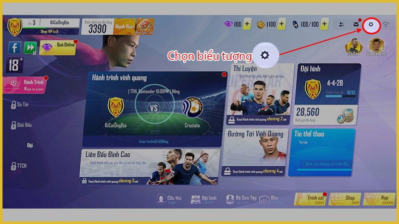 Bấm vào biểu tượng bánh răng ở góc phải trên cùng của màn hình